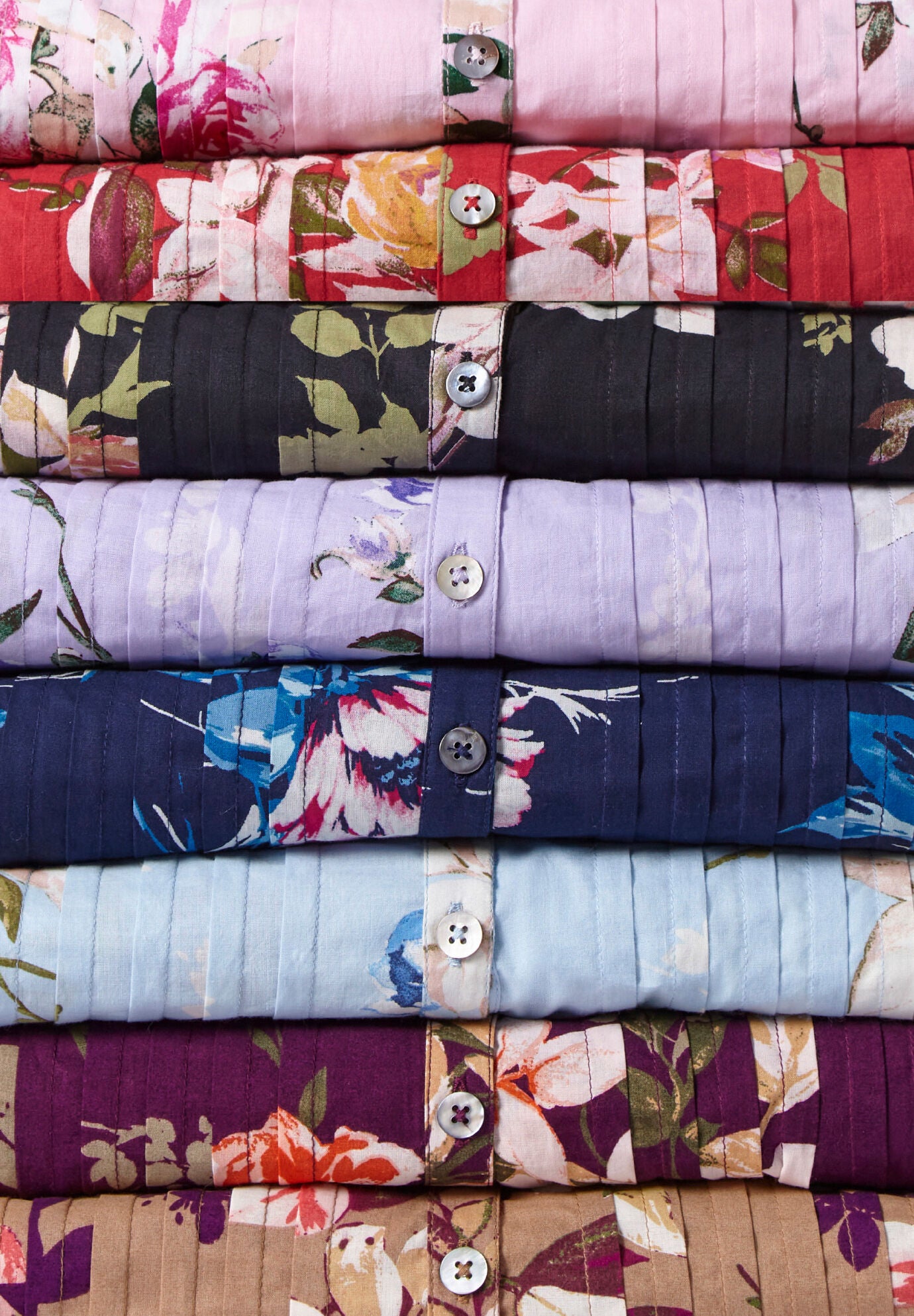 Plus Size Floral Y-Neck Pintuck Tunic &ndash; Adjustable Long Sleeve Button-Front, Relaxed Shirt Style, , alternate image number 6