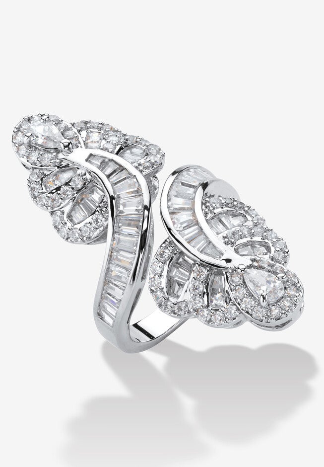 4.32 Tcw Multi-Cut Cubic Zirconia Platinum-Plated Bypass Cocktail Ring, SILVER, hi-res image number null