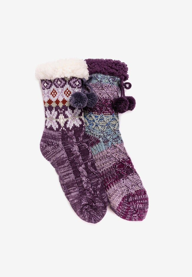2-Pair Tall Pom Cabin Socks, WATERCOLOR, hi-res image number null