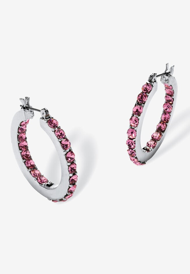 Birthstone Inside-Out Hoop Earrings In Silvertone (31Mm), OCTOBER, hi-res image number 0
