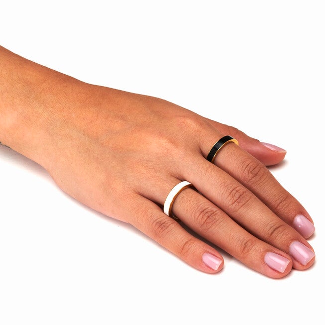 2-Piece Yellow Gold Ion-Plated Stainless Steel Enamel Bands, YELLOW, alternate image number null
