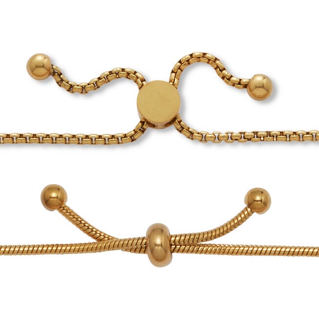 Round Crystal Gold Ion-Plated Stainless Steel Heart Charm Bracelet Set 7-inch, WHITE, on-hover image number null