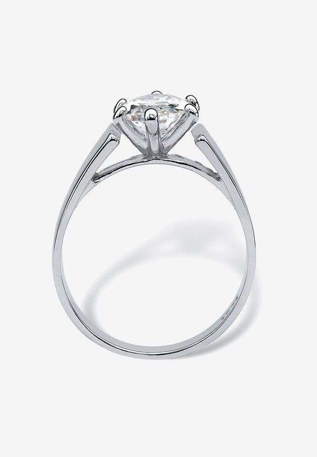 Sterling Silver Cubic Zirconia Wide Band Solitaire Engagement Ring, , on-hover image number null