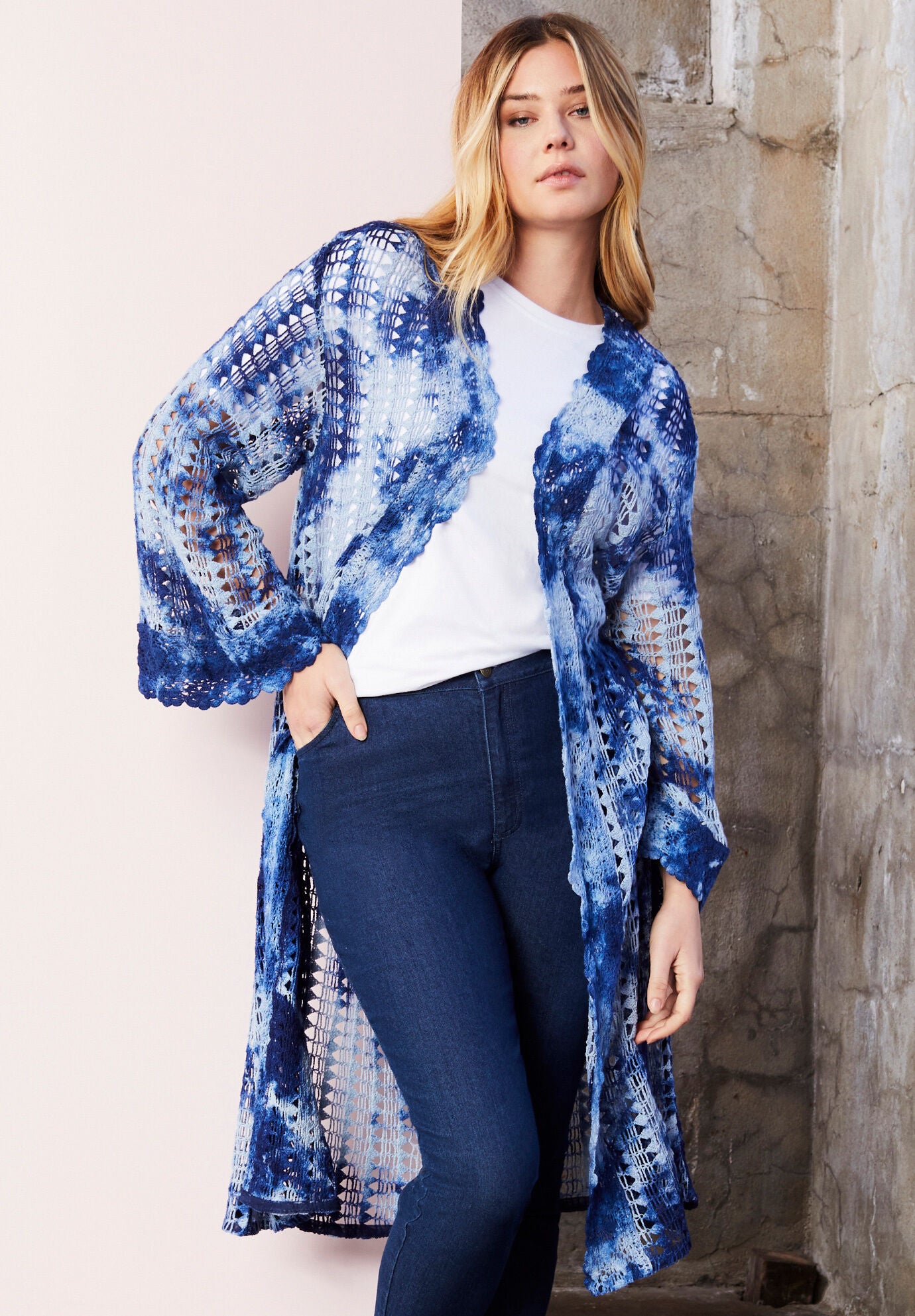 Tie-Dye Crochet Cardigan, BLUE TIE DYE CROCHET, hi-res image number 0