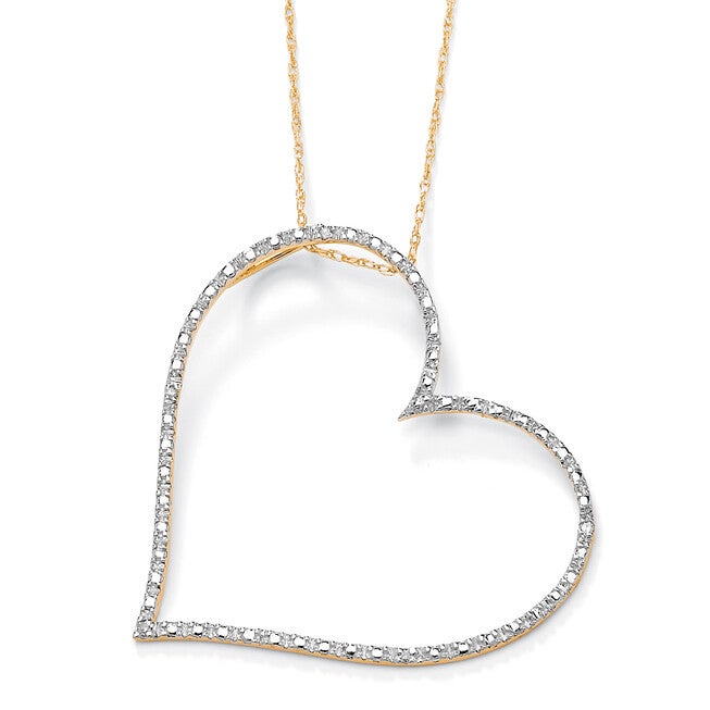 Diamond Accent Heart Pendant and Chain in Solid 10k Yellow Gold 18 inches, WHITE, hi-res image number null
