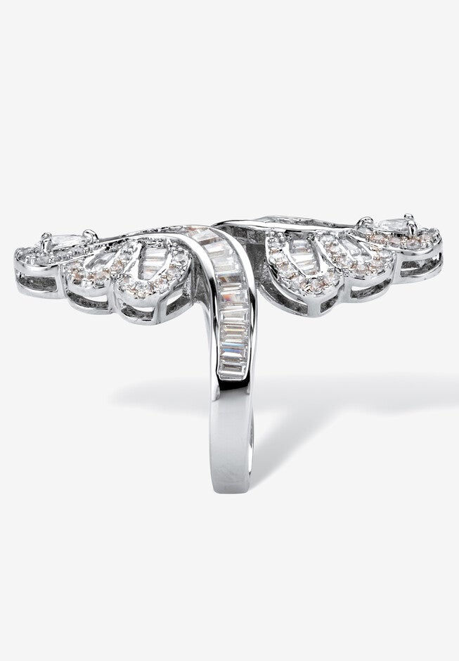 4.32 Tcw Multi-Cut Cubic Zirconia Platinum-Plated Bypass Cocktail Ring, , on-hover image number null