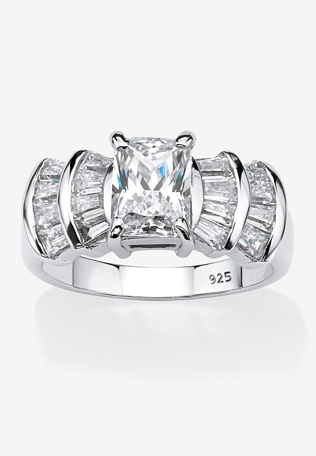 Platinum over Silver Emerald Cut Cubic Zirconia Step Top Engagement Ring (3 1/10 cttw TDW), PLATINUM, hi-res image number null