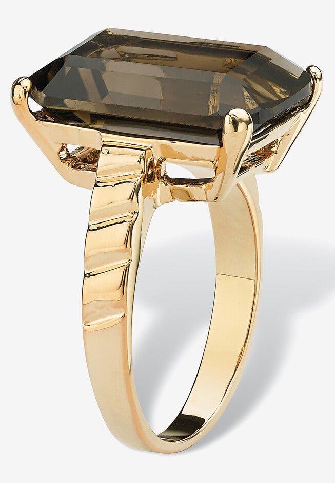 Yellow Gold-Plated Genuine Smoky Quartz Ring, , on-hover image number null