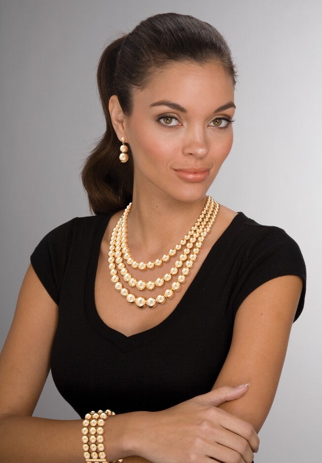 Gold Tone Graduated Bib 17 inches Necklace Set, , alternate image number 2