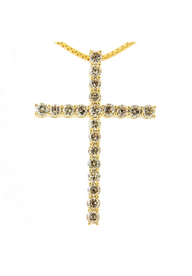Yellow Gold Plated Sterling Silver Pendant Champagne Diamond Gold Cross Necklace, , on-hover image number null