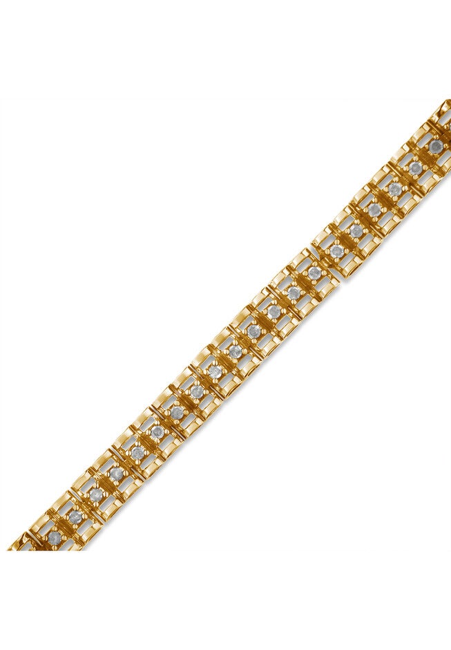 Yellow Gold Plated Sterling Silver 1/2 Cttw Diamond Doublelink Tennis Bracelet, , alternate image number null
