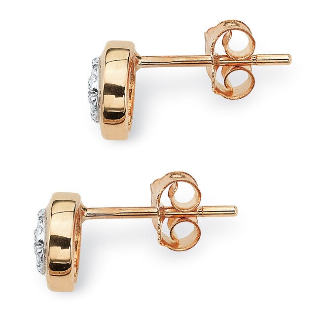 Round Genuine Diamond Accent Solid 10k Yellow Gold Cluster Stud Earrings, WHITE, on-hover image number null