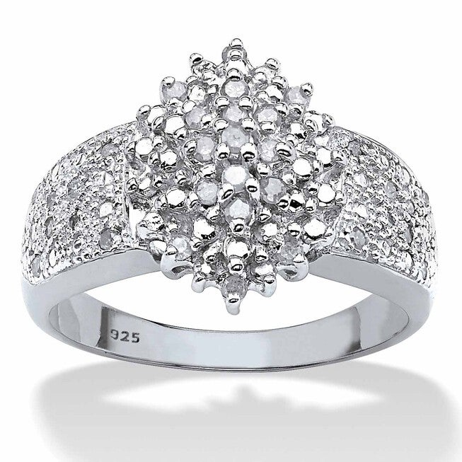 1/4 Cttw. Round Diamond Platinum-plated Silver Marquise-Shaped Cluster Ring, WHITE, hi-res image number 0
