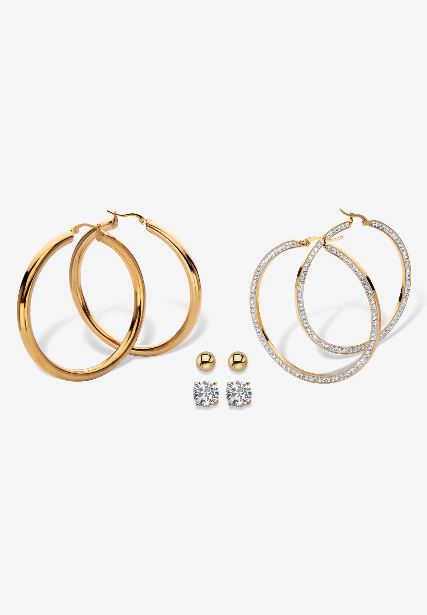 Yellow Gold Ion Plated Stainless & Goldtone Earrings (4 Cttw) (56Mm,60Mm), GOLD, hi-res image number 0
