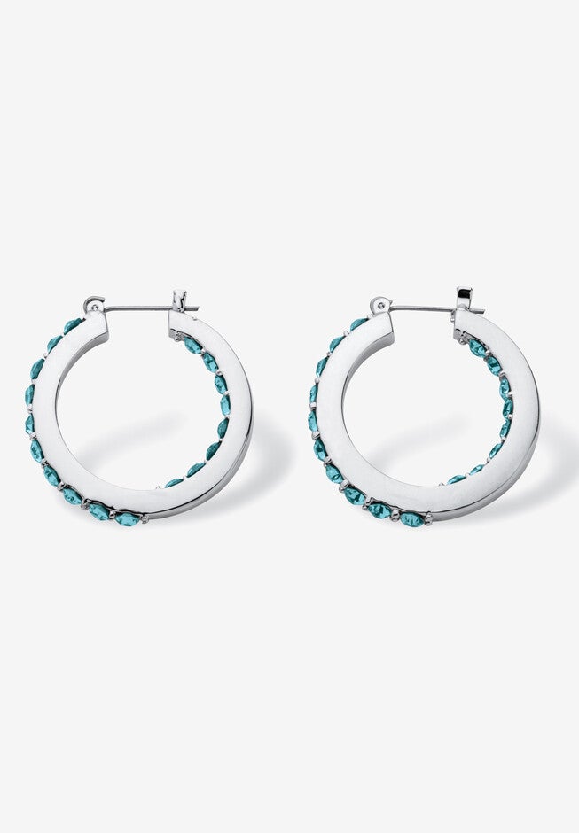 Birthstone Inside-Out Hoop Earrings In Silvertone (31Mm), , on-hover image number 1