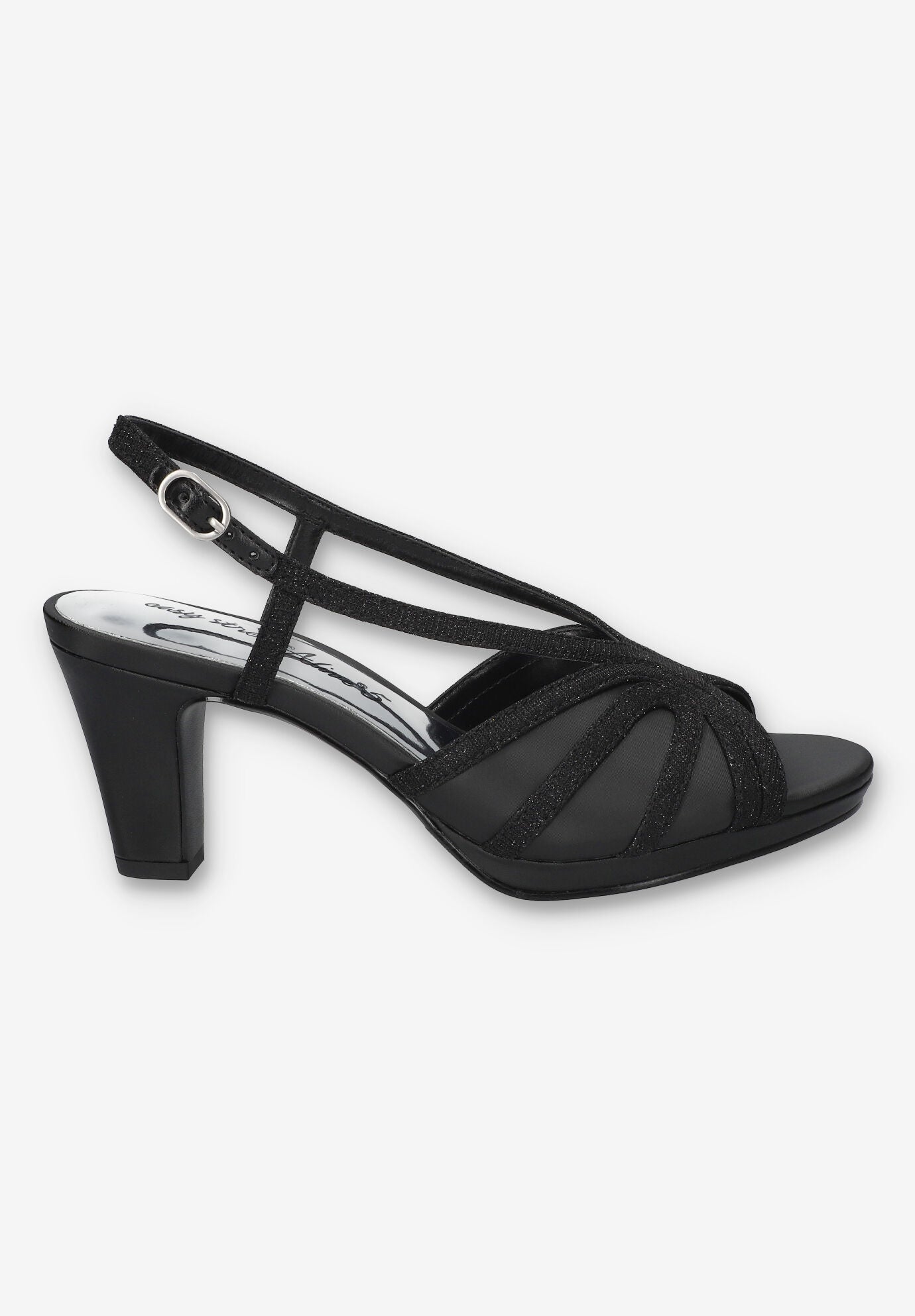 Starlight Heeled Sandals, BLACK SATIN, alternate image number 2