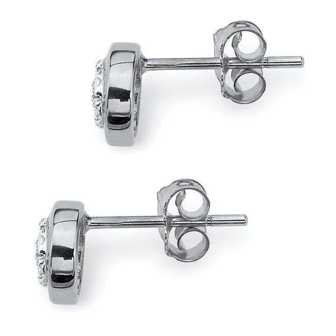 Round Cut Genuine Diamond Accent Solid 10k White Gold Button Earrings, WHITE, on-hover image number null
