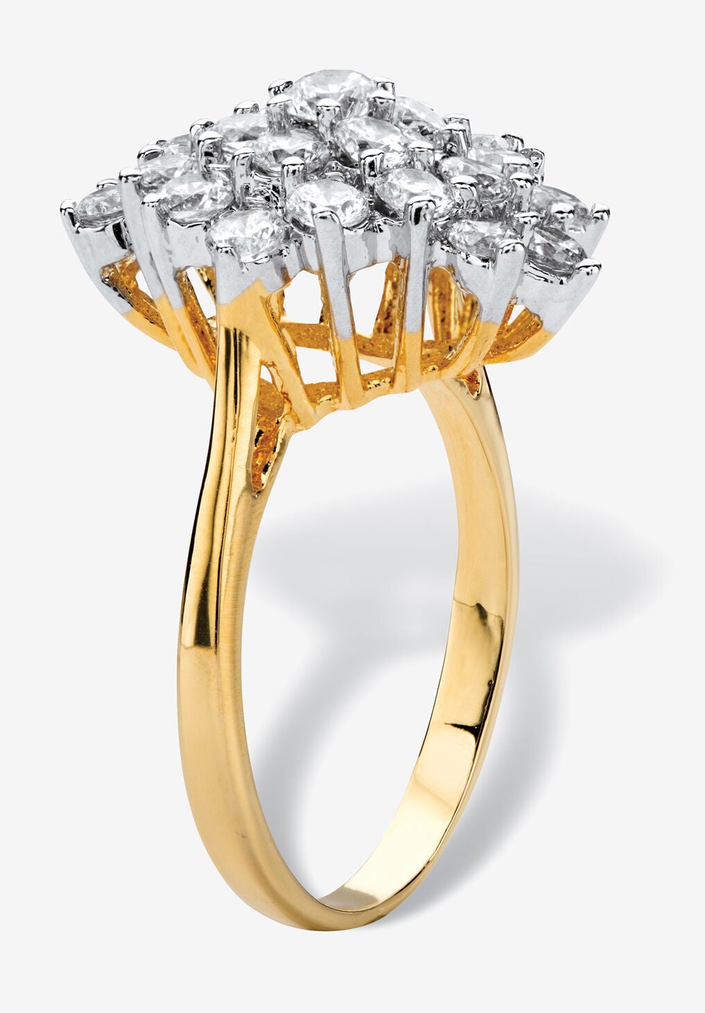 1.82 Tcw Cubic Zirconia Gold-Plated Marquise-Shaped Cluster Cocktail Ring, , on-hover image number 1