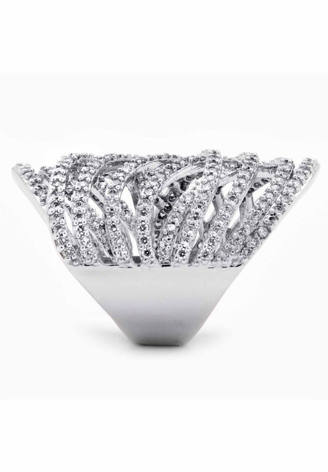 Platinum-Plated Cubic Zirconia Crossover Ring, , on-hover image number 1