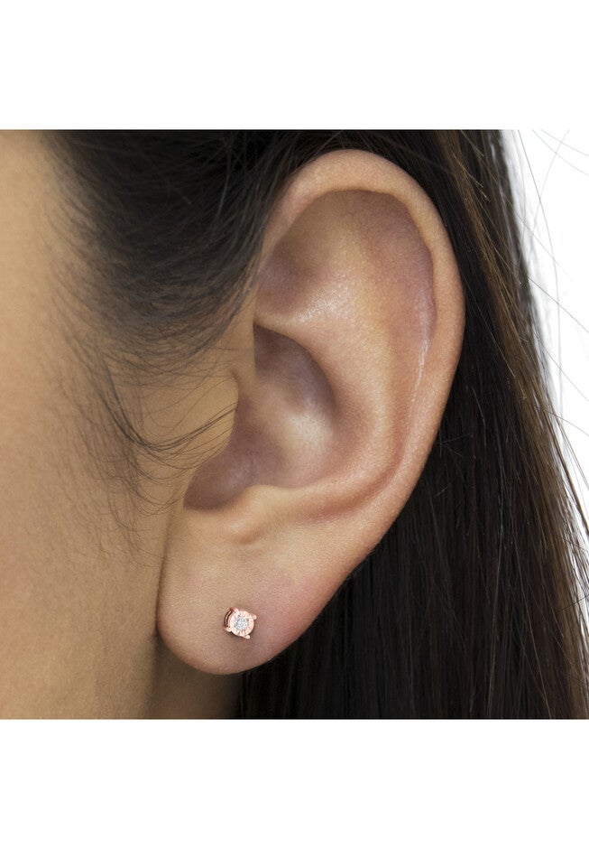 Rose Gold Plated Sterling Silver Round Brilliantcut Diamond Miracleset Stud Earrings, , alternate image number null