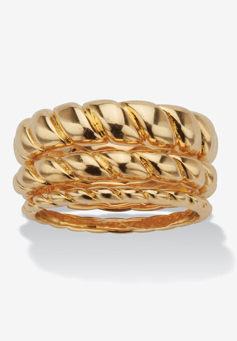 14K Gold-Plated 3-Piece Ring Set Jewelry, GOLD, hi-res image number null