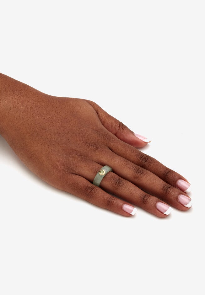 10K Yellow Gold Genuine Peridot And Green Genuine Jade Bezel Set Ring, , alternate image number 3