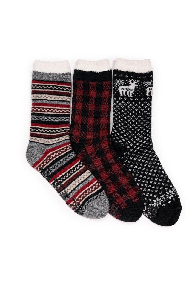 3 Pk. Tall Cozy Lined Lounge Socks, CANDY APPLE EBONY, hi-res image number null