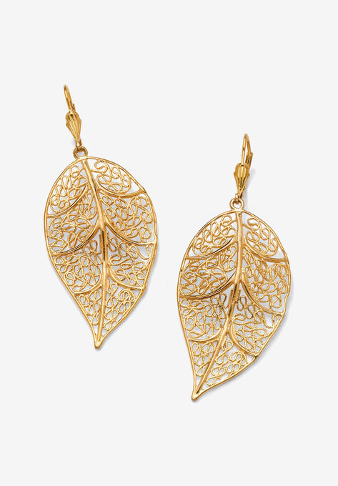 Filigree Leaf Drop Earrings In Yellow Goldtone, GOLD, hi-res image number null