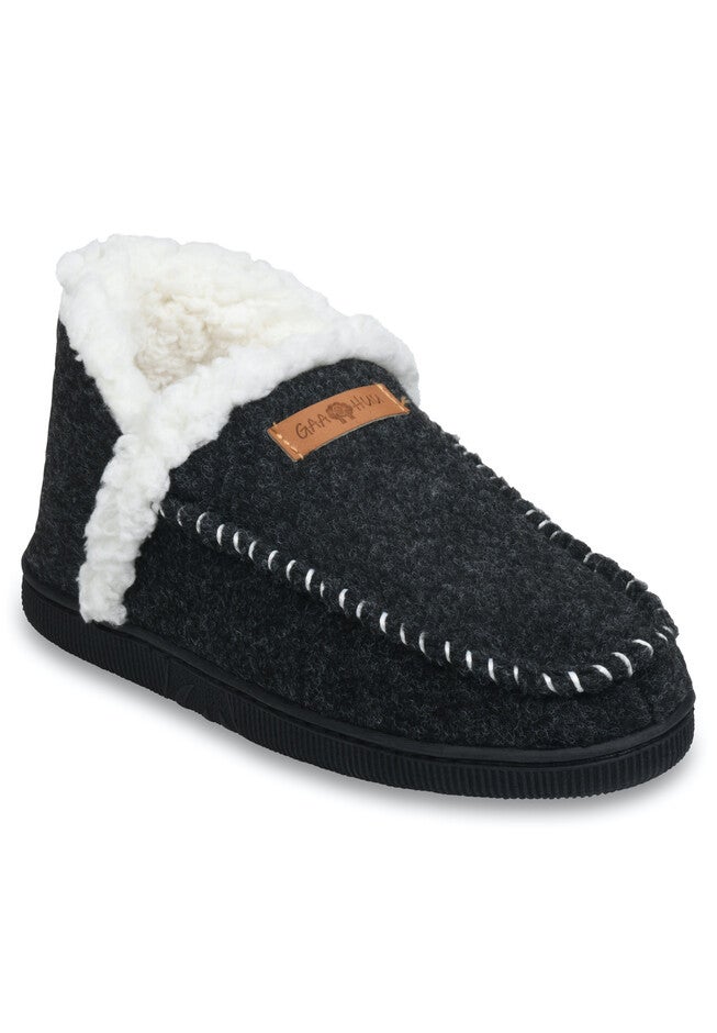 Faux Wool Ankle Slipper Boot Slippers, BLACK, hi-res image number 0