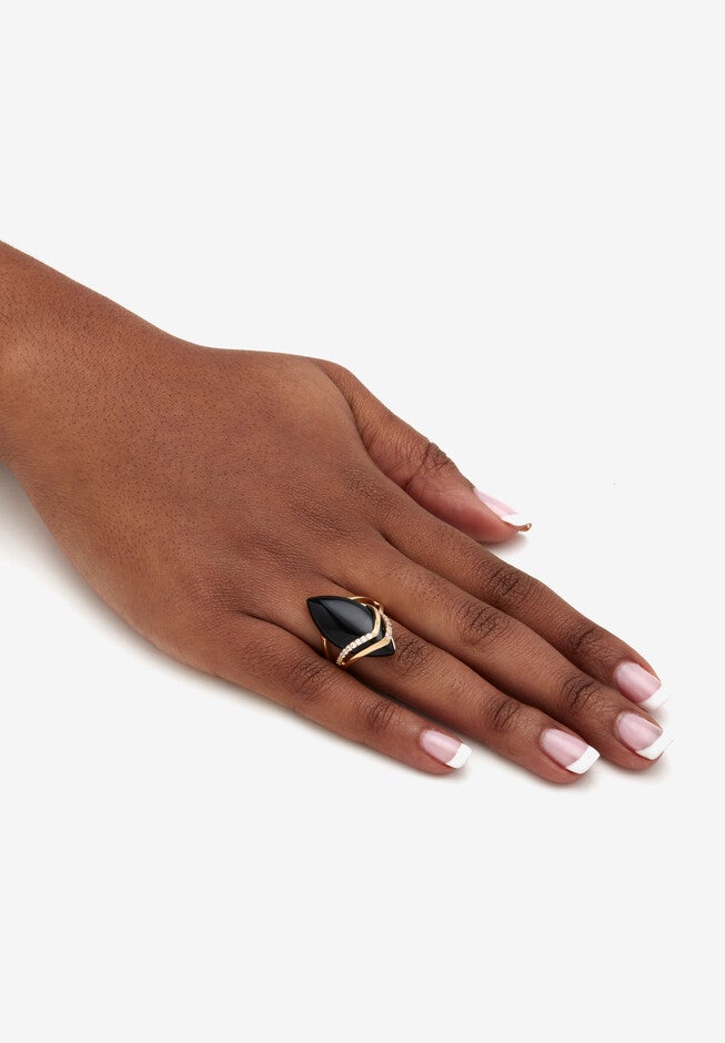 18K Gold Black Onyx & Cubic Zirconia Ring, , alternate image number 3