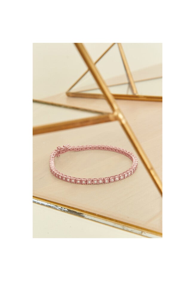 Rose Gold Plated Sterling Silver Miracleset Diamond Round Faceted Bezel Tennis Bracelet 7 inches, , alternate image number 5