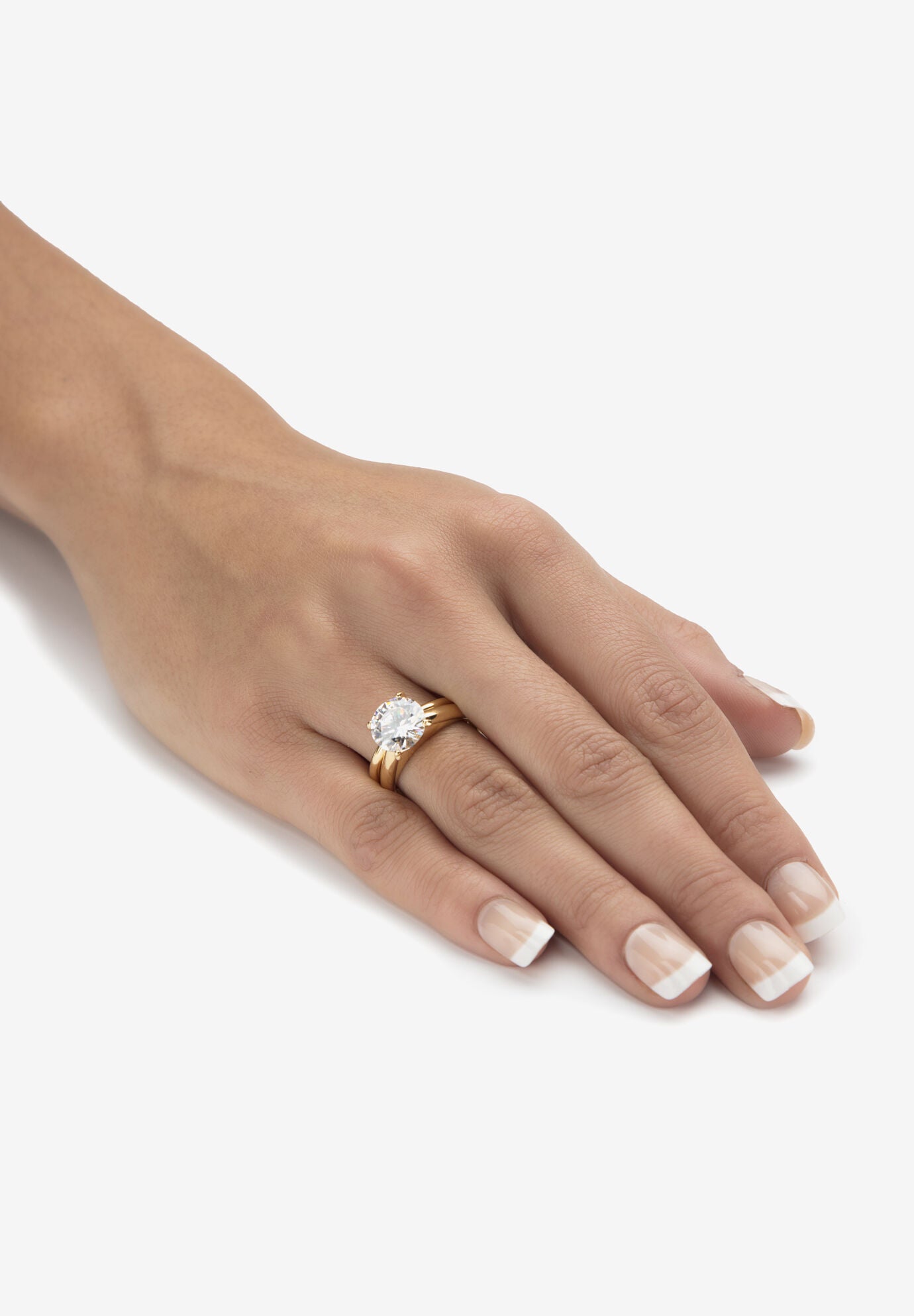 3 Cttw Round Cubic Zirconia 14K Gold-Plated Silver Solitaire Wedding Ring Set, , alternate image number 2