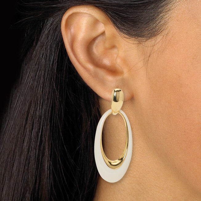 Yellow Gold Ion-Plated Stainless Steel Enamel Drop Earrings, 2-Pair Set, GOLD, alternate image number 3