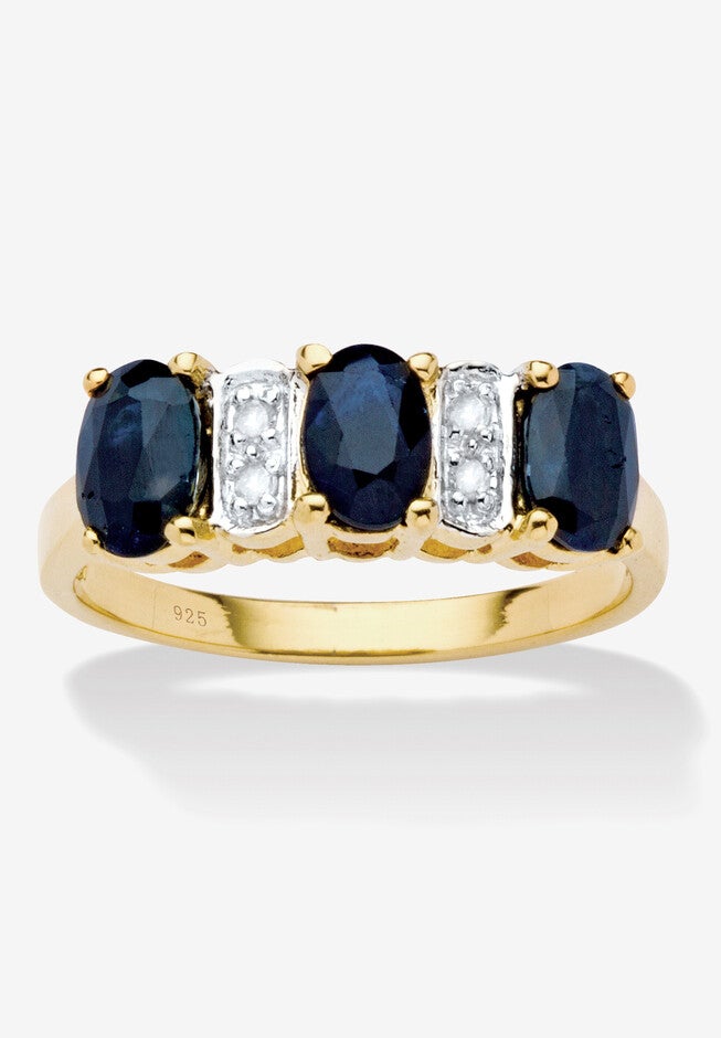 1.86 Tcw Oval-Cut Genuine Blue Sapphire Gold-Plated Sterling Silver Ring, BLUE, hi-res image number null