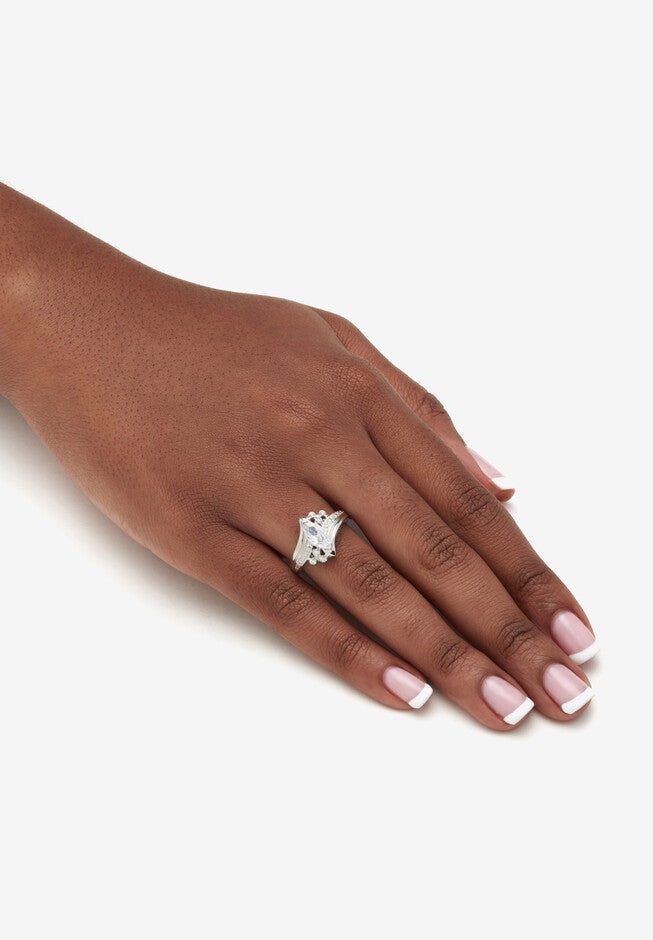 1.03 Tcw Marquise-Cut Cubic Zirconia Platinum-Plated Silver Engagement Ring, , alternate image number 3