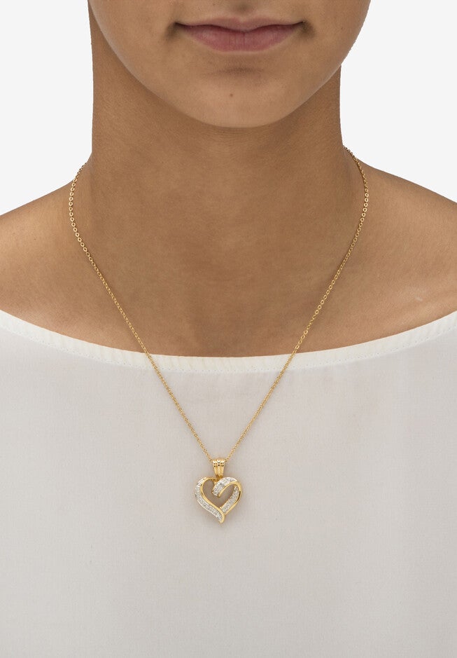 Diamond Accent Pave-Style 18K Gold-Plated Heart Pendant Necklace 18 inches, , alternate image number null