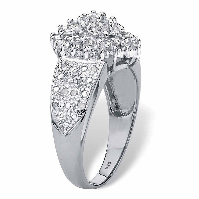 1/4 Cttw. Round Diamond Platinum-plated Silver Marquise-Shaped Cluster Ring, WHITE, on-hover image number 1
