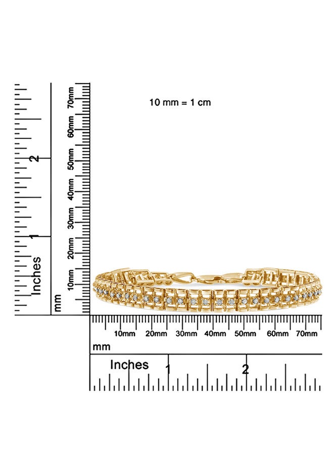 Yellow Gold Plated Sterling Silver 1/2 Cttw Diamond Doublelink Tennis Bracelet, , alternate image number null