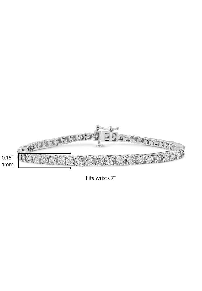 Sterling Silver Miracleset Diamond Round Faceted Bezel Tennis Bracelet 7 inches, , alternate image number null
