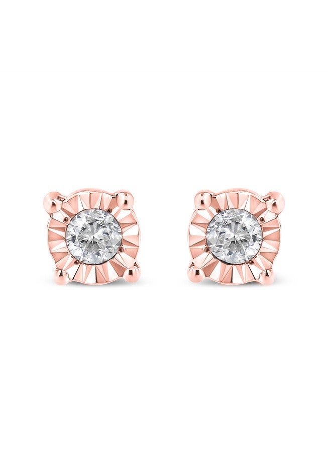 Rose Gold Plated Sterling Silver Round Brilliantcut Diamond Miracleset Stud Earrings, ROSE GOLD, hi-res image number null