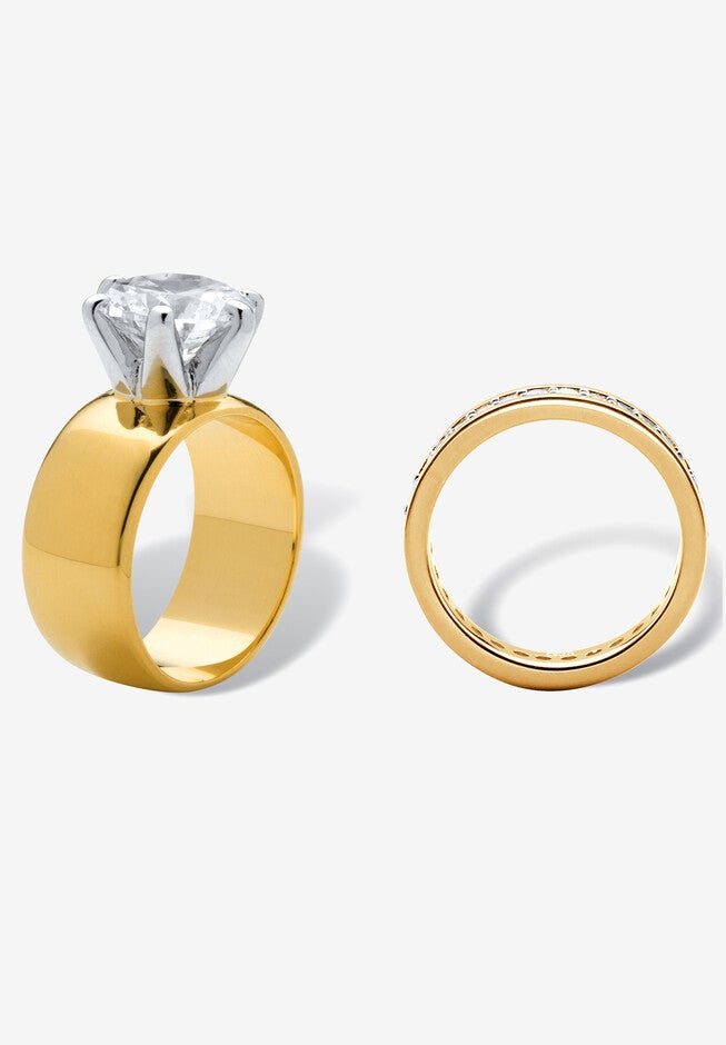 4.80 Cttw. Cz Gold-Plated 2-Piece Solitaire And Eternity Wedding Ring Set, , on-hover image number null