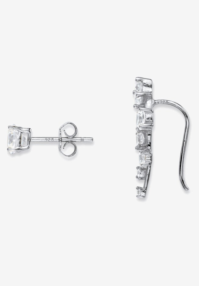 2.22 Cttw. Cubic Zirconia .925 Silver Ear Climber And Stud 2-Pair Earring Set, , on-hover image number 1
