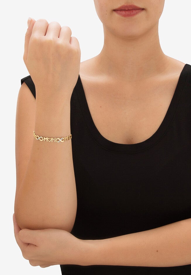 Gold-Plated Sterling Silver Diamond Accent "Mom" Slider Bracelet 10 inches, , alternate image number null
