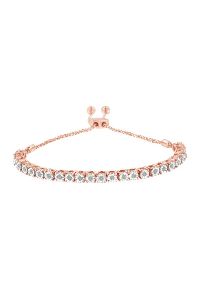Rose Gold Over Sterling Silver Miracleset Diamond Adjustable Bolo Tennis Bracelet, ROSE GOLD, hi-res image number 0