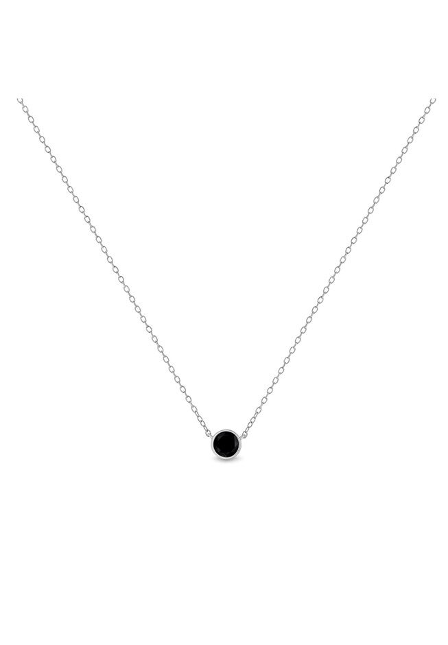 Silver 1/2 Cttw Black Diamond Bezel Solitaire 18 inches Pendant Necklace, , on-hover image number null