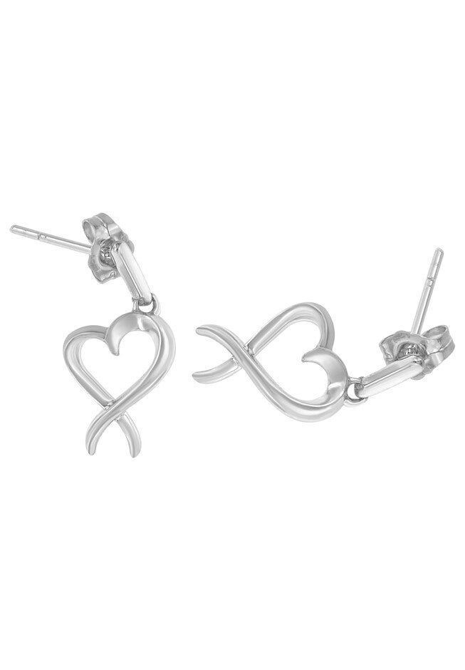Sterling Silver Dangle-Heart Earrings, , on-hover image number 1