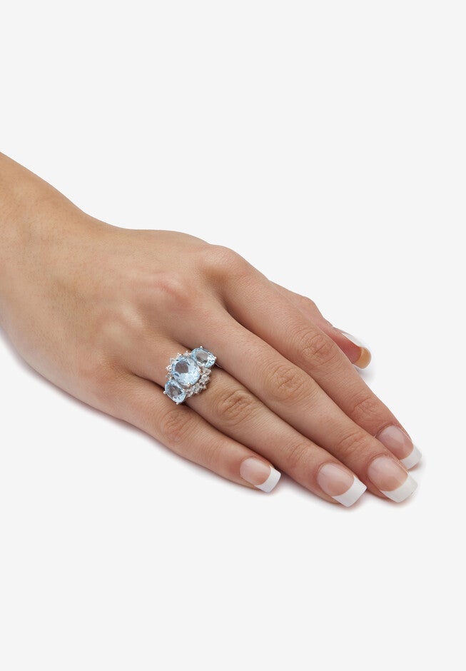 10.25 Tcw Genuine Oval-Cut Blue Topaz Ring In Platinum-Plated Sterling Silver, , alternate image number 2