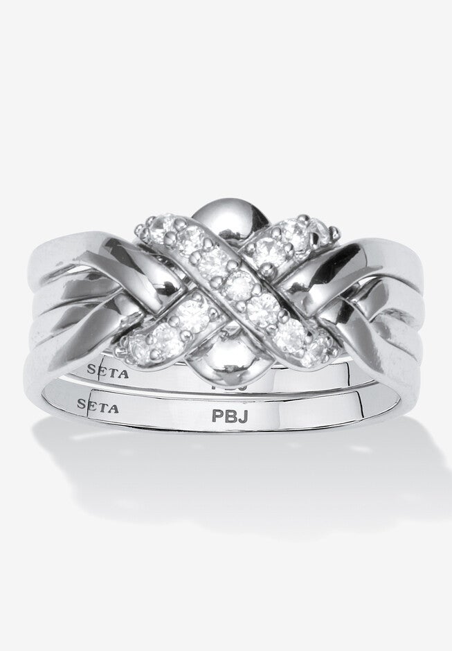 .27 Tcw Round Cubic Zirconia Platinum-Plated Puzzle Ring, PLATINUM, hi-res image number null
