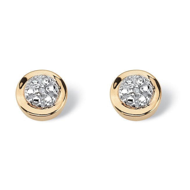 Round Genuine Diamond Accent Solid 10k Yellow Gold Cluster Stud Earrings, WHITE, hi-res image number null