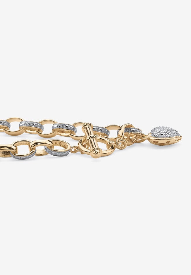 Diamond Accent Heart Charm Bracelet In Gold-Plated Sterling Silver, , on-hover image number 1
